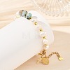 Rondelle Natural Larimar and Potato Natural Cultured Freshwater Pearl Beaded Bracelets BJEW-JB14435-2