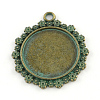 Flower with Flat Round Zinc Alloy Pendant Cabochon Settings PALLOY-R065-098-FF-1