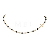 Faceted Dyed Natural Agate Round Beads & 304 Stainless Steel Tiny Cross Handmade Link Chain Necklaces NJEW-JN05842-02-2
