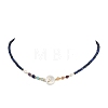 Natural Pearl & Star Moon White Shell & Faceted Round Natural Lapis Lazuli Beaded Necklaces for Women NJEW-JN06089-2