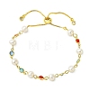 Adjustable Brass & Glass & Natural Cultured Freshwater Pearl Beads Slider Bracelets BJEW-JB14109-3