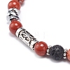 Natural Lava Rock & Mixed Gemstone Stretch Bracelet with Alloy Column Beaded BJEW-JB08731-6