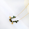 Natural African Turquoise(Jasper) Rondelle Beads and 304 Stainless Steel Enamel Black Column Star Pendant Necklaces for Women WG97891-01-1
