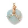 Natural Flower Amazonite Copper Wire Wrapped Pendants PALLOY-JF03309-01-1