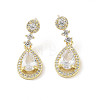 Teardrop Brass Pave Clear Cubic Zirconia Dangle Earrings with Glass for Women EJEW-L285-007G-1