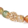 Natural Peacock Agate(Dyed & Heated) & Brass Round Beaded Stretch Bracelets for Women BJEW-JB12265-03-3