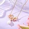 Electroplate Glass Beaded Flower Teardrop Pendant 304 Stainless Steel Cable Chain Necklaces NJEW-MZ00156-02-1