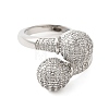 Round Brass Micro Pave Clear Cubic Zirconia Open Cuff Rings for Women RJEW-A046-10P-2