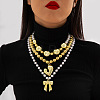 CCB Plastic Heart Bowknot Pendant Alloy & Plastic Pearl Beaded 3 Layered Necklaces for Women FS-WG4655B-15-1