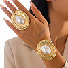 Oval Iron & Imitation Pearl Bangles & Cuff Rings Sets for Women WGBFE6E-01-1