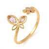 304 Stainless Steel with Glass Rhinestone Open Cuff Rings RJEW-Z132-04G-2