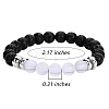 Synthetic Moonstone & Natural Lava Rock Round Beaded Stretch Bracelet BJEW-SW00060-01-7