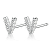 Anti-Tarnish Rhodium Plated 925 Sterling Silver Initial Letter Stud Earrings HI8885-22-1