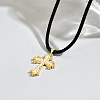 Brass & Imitation Pearl Cross Pendant Black Cord Necklaces for Men LI2000-1-4
