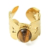 Natural Carnelian/Black Agate/Tiger Eye/Lapis Lazuli/Moss Agate Cuff Open Rings RJEW-JR01079-04-5
