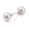 Natural Pearl Round Bead Stud Earrings X-EJEW-E298-01G-03P-2
