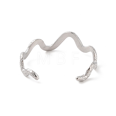 Non-Tarnish 304 Stainless Steel Textured Wavy Open Cuff Bangles for Women BJEW-C065-01P-1