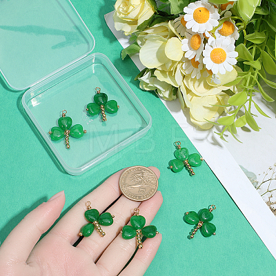 8Pcs Saint Patrick's Day Dyed Natural Malaysia Jade Shamrock Pendants PALLOY-BM00030-1