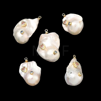 Brass & Pearl Micro Pave Cubic Zirconia Pendants KK-H259-13D-G01-1