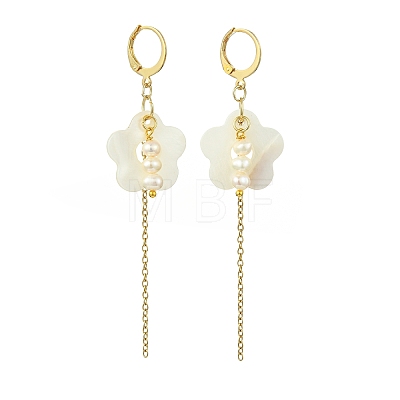 Natural Cultured Freshwater Pearl & Natural Freshwater Shell Earrings for Women EJEW-JE07275-1