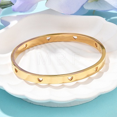 Hollow Heart 304 Stainless Steel Bangles for Women BJEW-Z092-11G-1