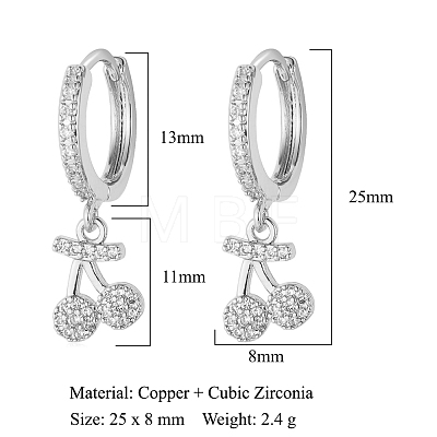 Clear Cubic Zirconia Cherry Dangle Hoop Earrings EJEW-OY001-13P-1