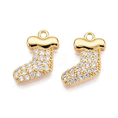 Christmas Theme Brass Micro Pave Clear Cubic Zirconia Charms X1-KK-T073-17G-1