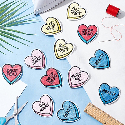 16Pcs 4 Colors Heart Computerized Embroidery Cloth Iron on Patches DIY-FG0004-41-1