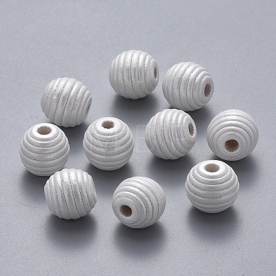 Painted Natural Wood Beehive Beads WOOD-Q040-019B-B03-1