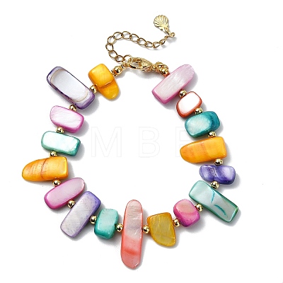 Dyed Natural Freshwater Shell & Brass Beaded Bracelets for Women BJEW-JB14027-1
