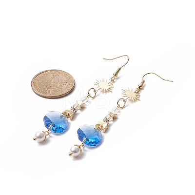 Glass Dangle Earrings with Shell Beads EJEW-JE05187-1