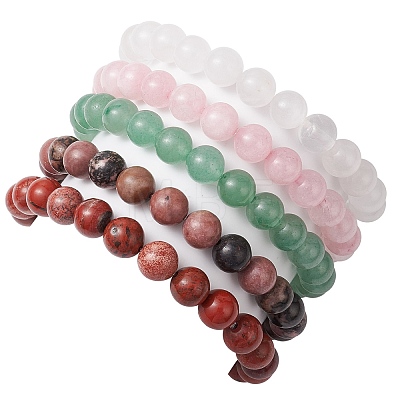 8mm Round & Cross Natural Mixed Gemstone Beaded Stretch Bracelets for Women BJEW-JB10930-1