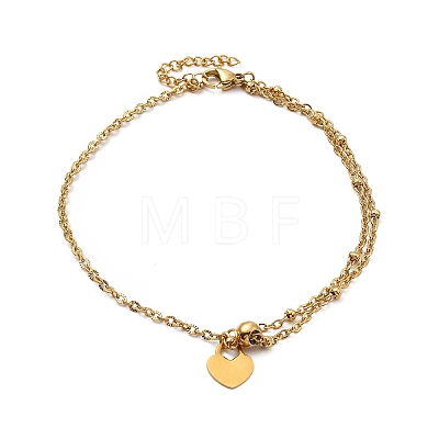304 Stainless Steel Charm Anklet with Satellite Chains for Women AJEW-C021-06-1
