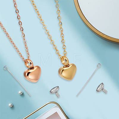 2Pcs 2 Colors 304 Stainless Steel Heart Urn Ashes Necklaces NJEW-CN0001-28B-1