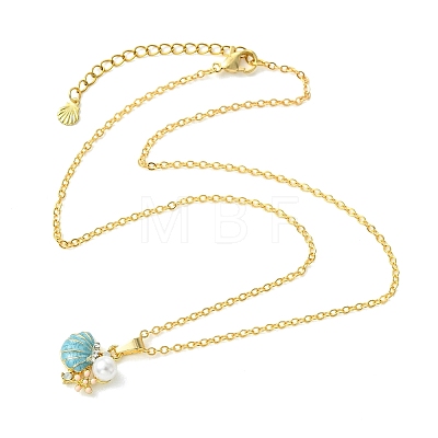 Summer Beach Alloy Enamel Sea Animal Pendant Brass Cable Chain Necklaces NJEW-JN06635-1