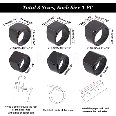 Unicraftale 3Pcs 3 Size 304 Stainless Steel Rectangle Signet Finger Rings RJEW-UN0001-26B-1
