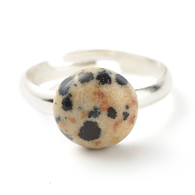 Half Round Natural & Synthetic Mixed Stone Adjustable Ring RJEW-JR00410-1