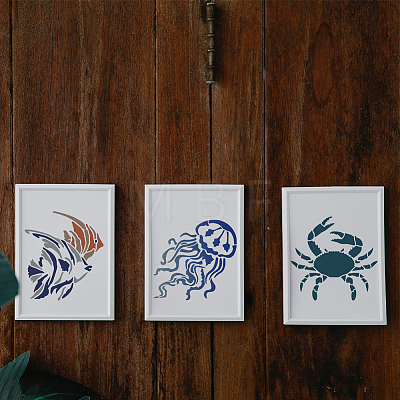 MAYJOYDIY US 1 Set Sea Animal PET Hollow Out Drawing Painting Stencils DIY-MA0005-24-1