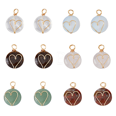 12Pcs 6 Styles Natural & Synthetic Mixed Stones Copper Wire Wrapped Pendants G-FH0001-99-1
