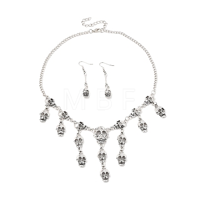 Halloween Tibetan Style Alloy Bib Necklaces & Dangle Earring Sets SJEW-P006-03AS-1