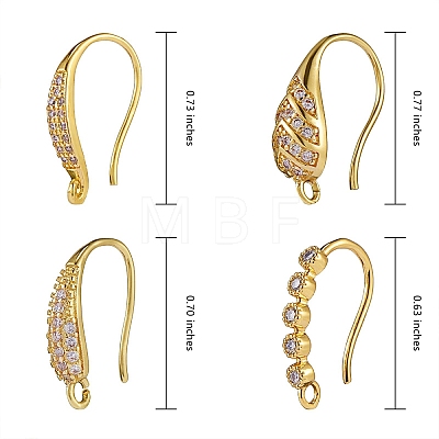 4 Pairs 4 Style Brass Micro Pave Clear Cubic Zirconia Earring Hooks KK-SZ0004-62-1