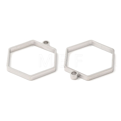 304 Stainless Steel Open Back Bezel Hexagon Pendants STAS-Z040-12P-1