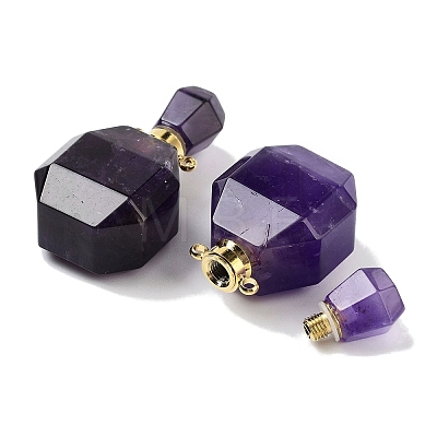 Natural Amethyst Perfume Bottle Pendants G-Q163-10G-08-1