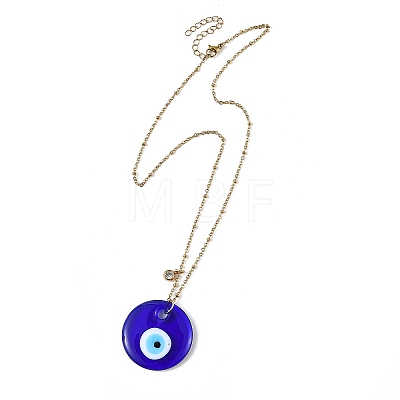 Handmade Lampwork Blue Evil Eye Pendant 304 Stainless Steel Satellite Chain Necklaces NJEW-JN06471-1
