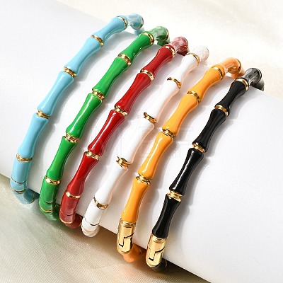 304 Stainless Steel Enamel Hinged Bangles for Women BJEW-D408-42G-1