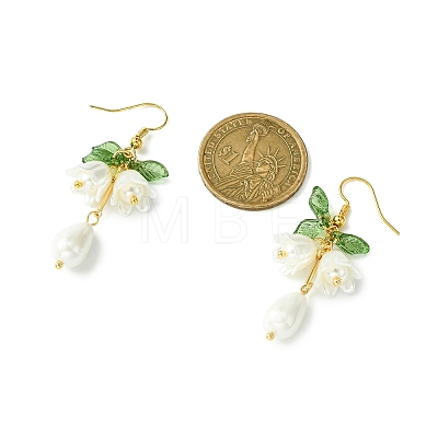 Natural Pearl & Acrylic Flower Dangle Earrings EJEW-TA00319-1
