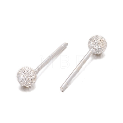Textured 925 Sterling Silver Ball Stud Earrings EJEW-L202-004C-1