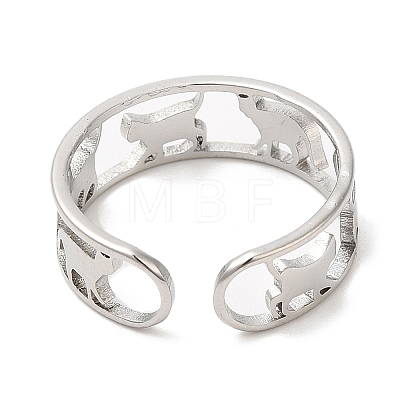 304 Stainless Steel Cat Open Cuff Ring for Women RJEW-M149-15P-1
