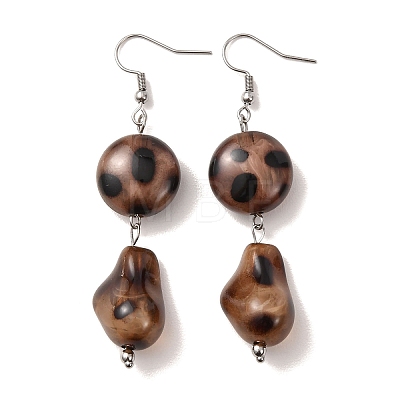 Leopard Print Acrylic with 304 Stainless Steel Dangle Earrings EJEW-Z171-01P-1