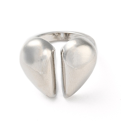 Rack Plating Heart Brass Open Cuff Ring for Women RJEW-A037-01P-1